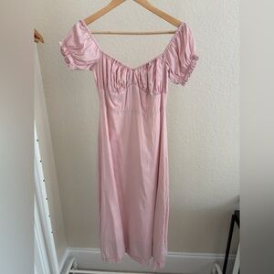 Pink Off-Shoulder Midi Dress